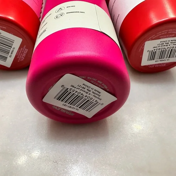 Stanley Cup Target Trio. set of red pint cups and Pink Stanley Transit Bottle
